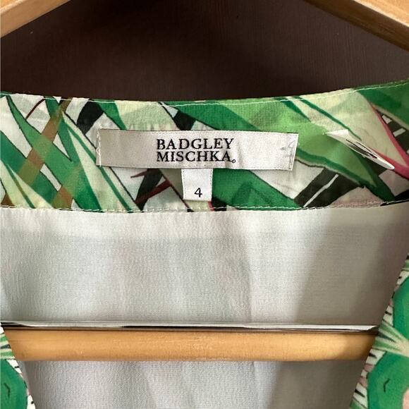 BADGLEY MISCHKA | Tropical Print V Neck Tunic Shirt with Peasant Sleeves | Sz 4 - Picture 2 of 5